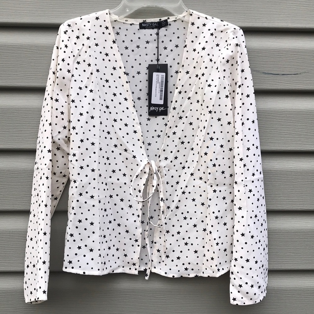 Nasty Gal Star Print Tie-Front Blouse